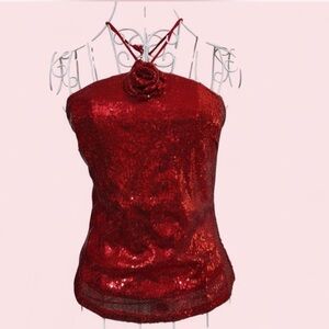 Altar’d State Red Sequin Rosette Fitted Halter Tub